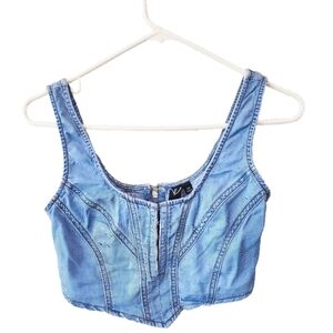 Blue Denim Crop Top Size XS Form Fitting Windsor